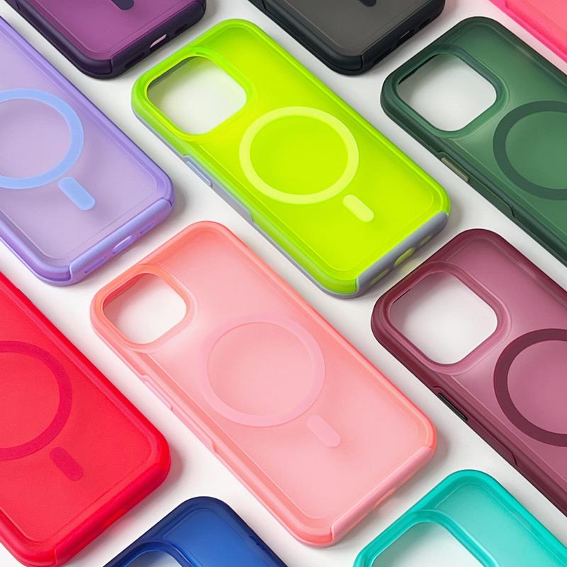 Magnetic Neon Color Matte Translucent Armor Shockproof Case For iPhone 16 13 12 14 15 Pro Max For Magsafe Wireless Charge Cover