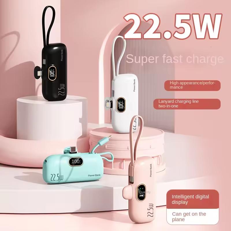 Portable charger, 8000mAh mini ultra-compact portable mobile phone charger equipped with Type-C conversion interface, mini emergency power Pod, suitable for iPhone 14 13 12, iPad, AirPods fast charging professional direct sales