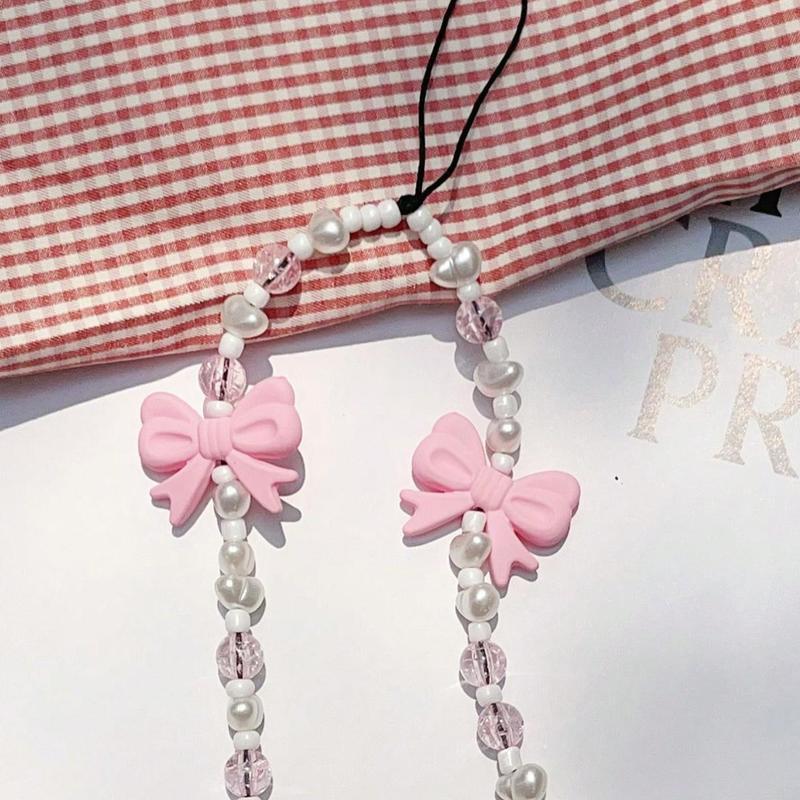 Cute Bowknot Design Beaded Phone Chain, Fashionable Phone Lanyard for Women & Girls, Phone Decoration Accessories for iPhone