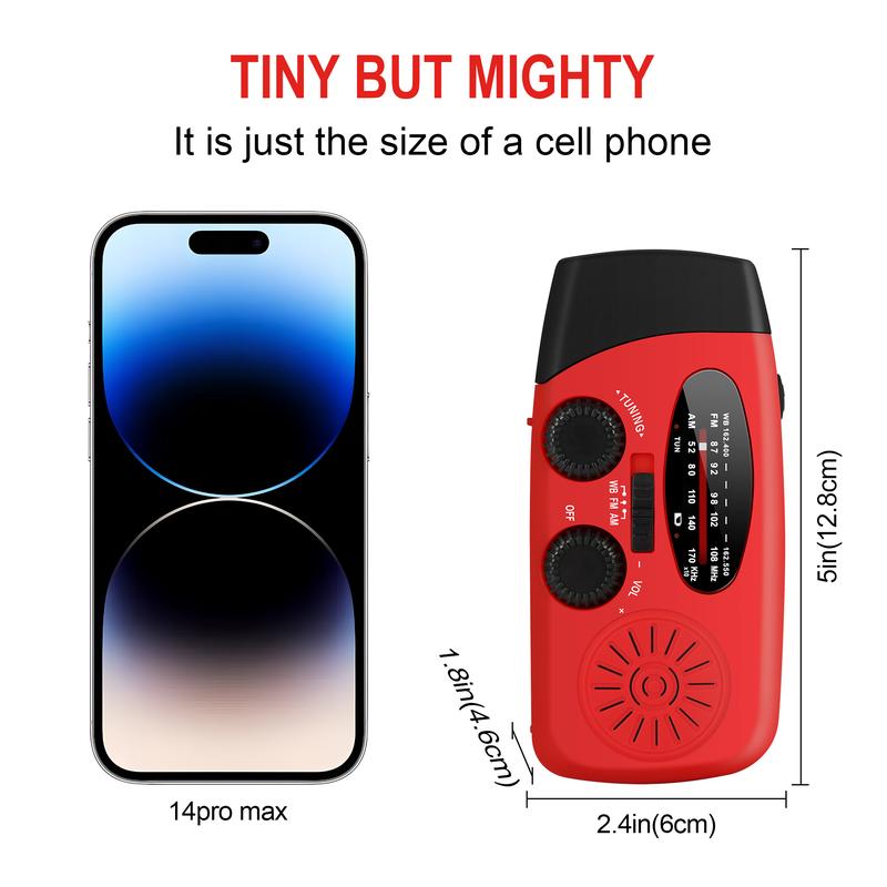 Emergency Hand Crank Radio with LED Flashlight for Emergency, AM FM NOAA Portable Weather Radio with 2000mAh Power Bank Phone Charger, USB Charged & Solar Power for Camping, Emergency Rechargeable Audio Batteries Device Handheld