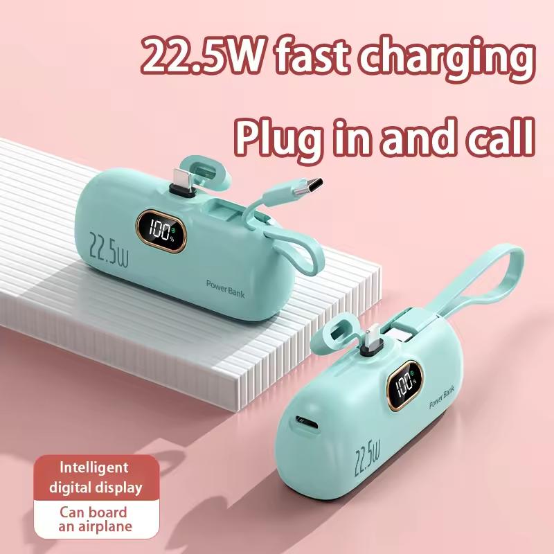 Portable charger, 8000mAh mini ultra-compact portable mobile phone charger equipped with Type-C conversion interface, mini emergency power Pod, suitable for iPhone 14 13 12, iPad, AirPods fast charging professional direct sales