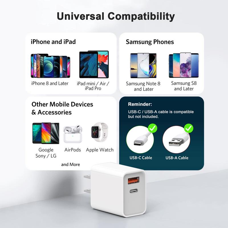 2pcs USB C Charger, Apple Watch Charger, PD Dual Port Type C Power Adapter Block Cube Compatible for New Apple Watch Series 10 9, iPhone 1615 Plus Pro Max Samsung & Laptops XiaoMi