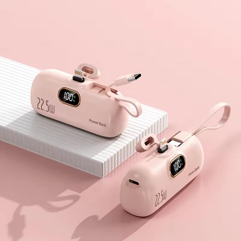 Portable charger, 8000mAh mini ultra-compact portable mobile phone charger equipped with Type-C conversion interface, mini emergency power Pod, suitable for iPhone 14 13 12, iPad, AirPods fast charging professional direct sales