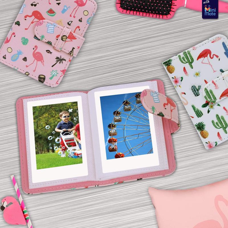 Fujifilm Instax Mini 12 Instant Camera + MiniMate Accessory Bundle & Compatible Custom Case + Fuji Instax Film Value Pack (50 Sheets) Flamingo Designer Photo Album (Blossom Pink)