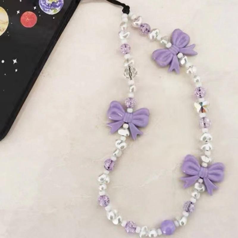 Cute Bowknot Design Beaded Phone Chain, Fashionable Phone Lanyard for Women & Girls, Phone Decoration Accessories for iPhone