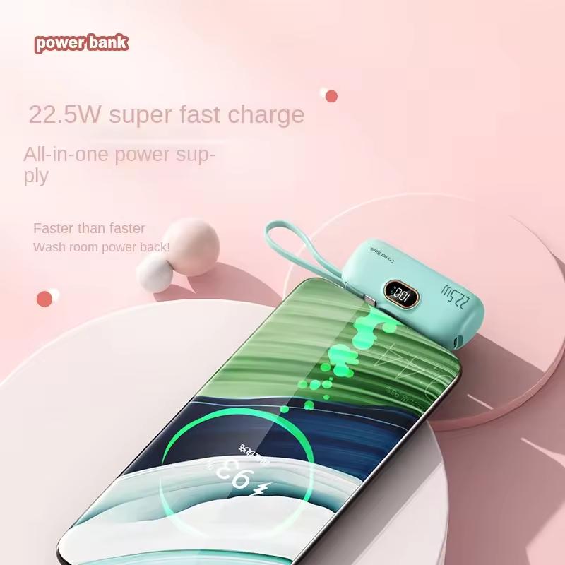 Portable charger, 8000mAh mini ultra-compact portable mobile phone charger equipped with Type-C conversion interface, mini emergency power Pod, suitable for iPhone 14 13 12, iPad, AirPods fast charging professional direct sales