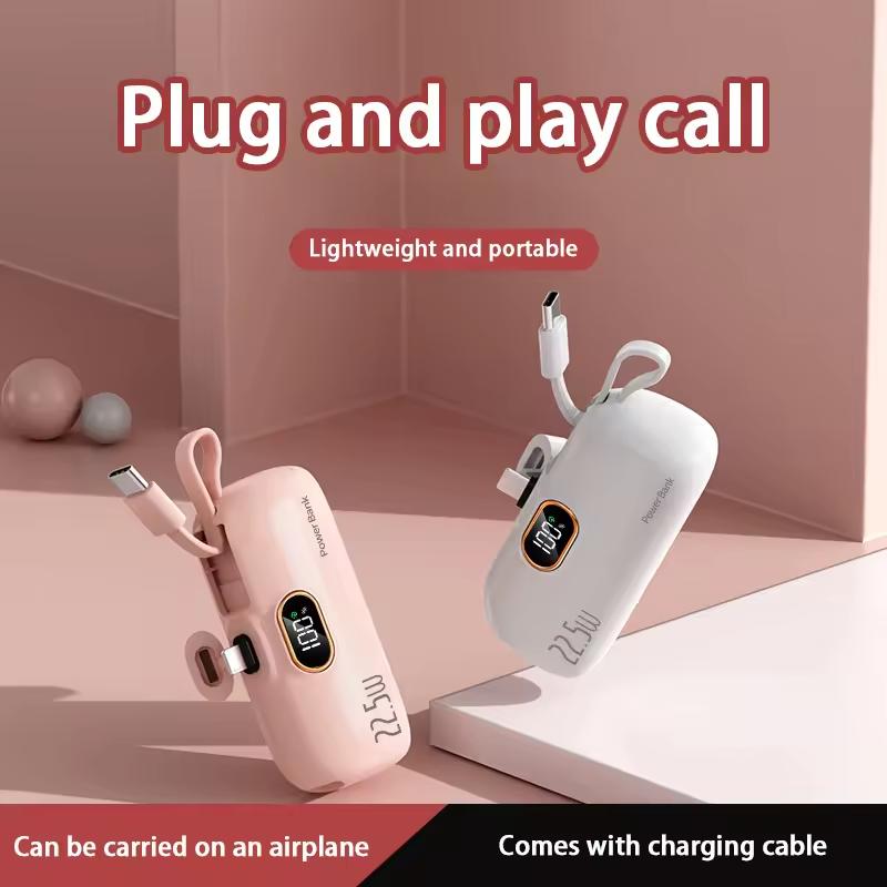 Portable charger, 8000mAh mini ultra-compact portable mobile phone charger equipped with Type-C conversion interface, mini emergency power Pod, suitable for iPhone 14 13 12, iPad, AirPods fast charging professional direct sales