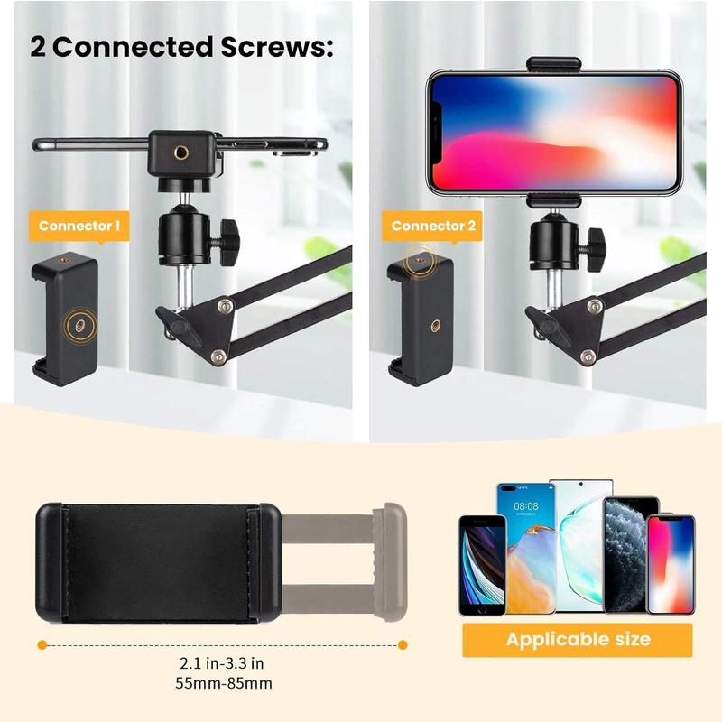 Multifunction Phone Holder, 1 Set 360° Rotatable Cantilever Mobile Cellphone Holder with Rotary Bottom Clamp, Foldable Lazy Bracket for Photography, Video Shooting, Live Streaming