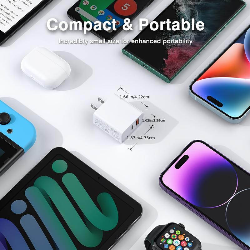 2pcs USB C Charger, Apple Watch Charger, PD Dual Port Type C Power Adapter Block Cube Compatible for New Apple Watch Series 10 9, iPhone 1615 Plus Pro Max Samsung & Laptops XiaoMi