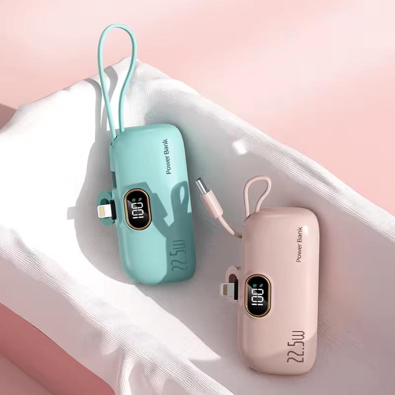 Portable charger, 8000mAh mini ultra-compact portable mobile phone charger equipped with Type-C conversion interface, mini emergency power Pod, suitable for iPhone 14 13 12, iPad, AirPods fast charging professional direct sales