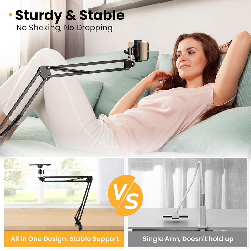 Multifunction Phone Holder, 1 Set 360° Rotatable Cantilever Mobile Cellphone Holder with Rotary Bottom Clamp, Foldable Lazy Bracket for Photography, Video Shooting, Live Streaming
