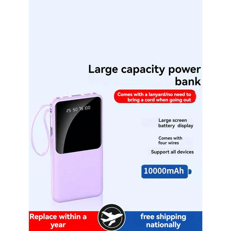 Portable Charger Built in Cables, Portable Charger with Cords Wires Slim 10000mAh Travel Battery Pack,  LED Display External Battery Pack Phone Charger,Fast Charging Power Bank for Samsung Google Pixel LG Moto iPhone iPad