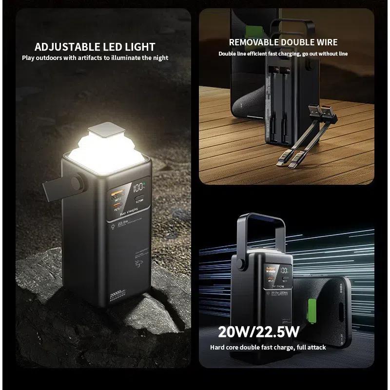 Portable Mobile Power Bank, 22.5W Fast Charging Mobile Power Bank with LED Display & Retractable Light, Compatible with iPhone Samsung Huawei Xiaomi