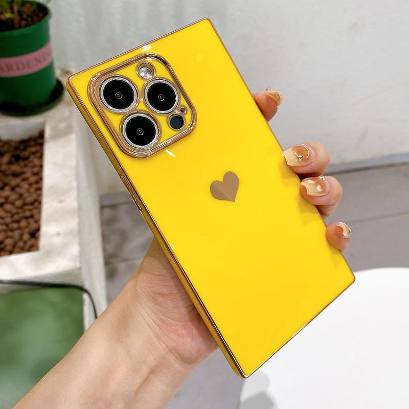 Solid Color Heart Decor Phone Case, 1 Count Anti-fall & Anti-fingerprint Phone Case, Shockproof Wear-resistant Phone Cases for iPhone X 11 12 13 14 15 Pro Max iPhone 16 Pro Case