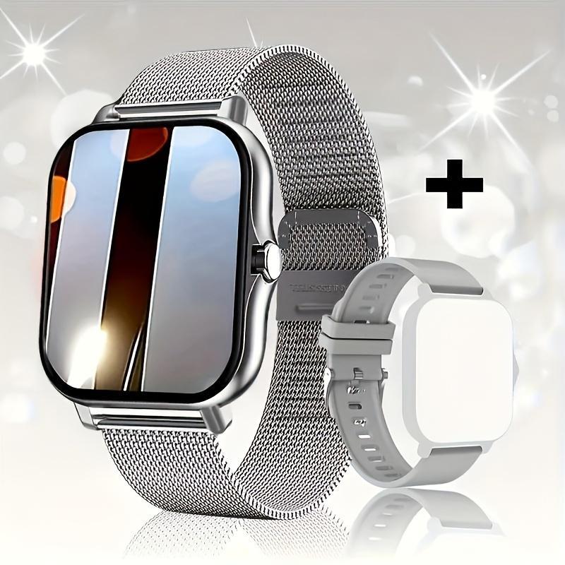 HD Touchscreen Smartwatch - Stylish Fitness Tracker with Sleep Monitoring, Wireless Calling, SOS, Heart Rate Tracking and Notifications - Compatible with Apple and Android Phones, comes with dual interchangeable straps, a perfect gift for men and women