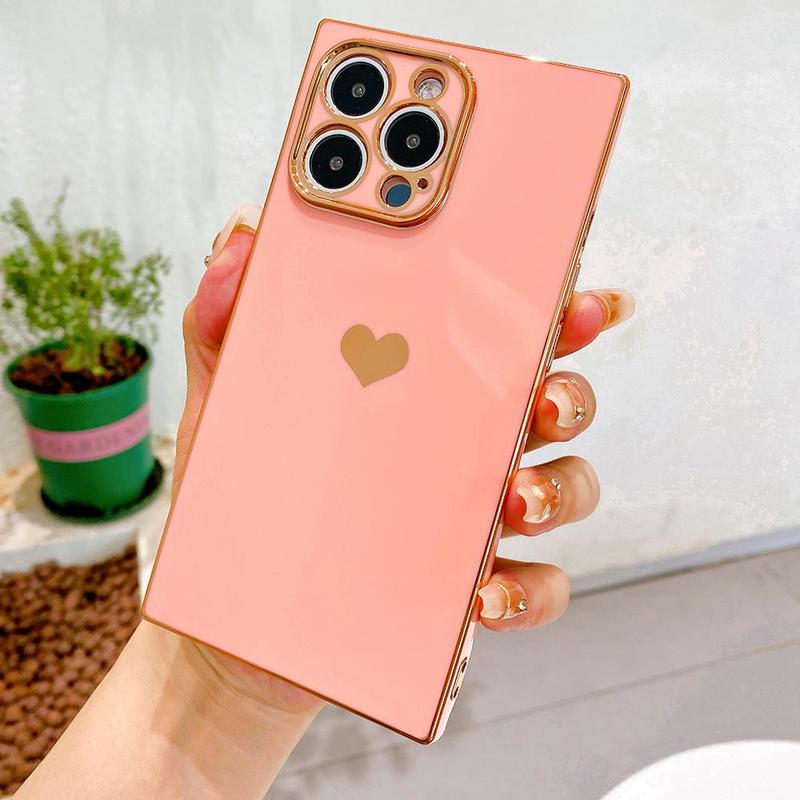 Solid Color Heart Decor Phone Case, 1 Count Anti-fall & Anti-fingerprint Phone Case, Shockproof Wear-resistant Phone Cases for iPhone X 11 12 13 14 15 Pro Max iPhone 16 Pro Case