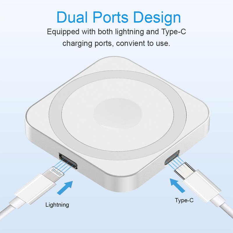 15W 3-in-1 Portable Wireless Charger, Magnetic Charger Adapter for Apple Watch,Reuse USB-C or iPhone Power Cable,Portable Travel Wireless Cordless Charging Dock for iWatch Ultra 2 Ultra,Series SE 10 9 8 7 6 5 4 3 2 1,44mm 42mm 40mm