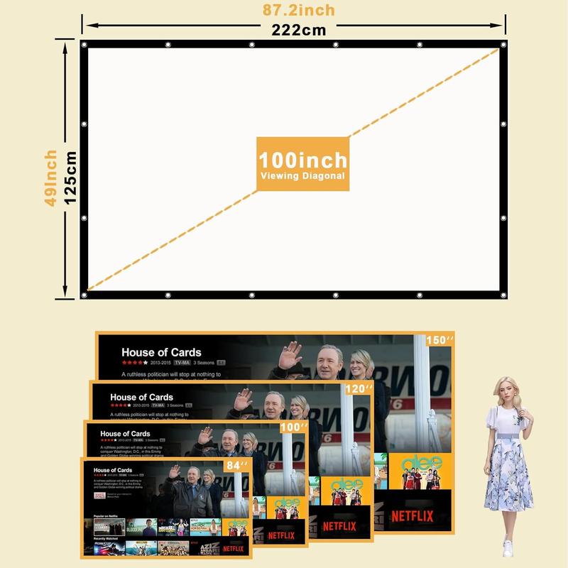 Outdoor Projector Screen, 1 Count 1080P 4K HD Projector Screen, Foldable Anti-crease 16:9 Portable Projector Screen with Accessories for Home Theater