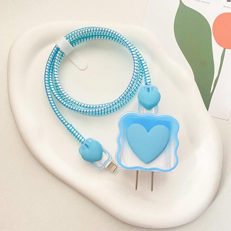 Heart Design Cellphone Charging Cable Protective Cover, Anti-breaking Spiral Smartphone Charger Cable Protector For iPhone 18W 20W Charger, Mobile Phone Protection Accessories