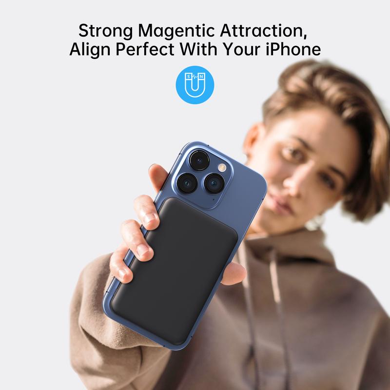ANPULES Magnetic Power Bank 5000mAh, Wireless Portable Charger, 20W Fast Charging Battery Pack with USB-C, Magsafe-Compatible with Magsafe,iPhone 16 15 Series, iPhone 14 13 12 Series Smartphone Cellphone Smartphone Electronic