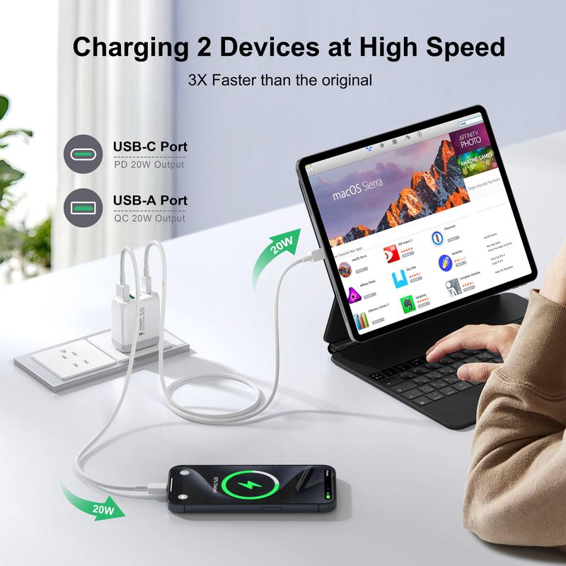 40W USB C Wall Plug, 4 Port Fast Charging Block PD 3.0 Multi Port Type C Adapter Cube for iPhone 15 13 13pro 12 12pro XR SE, iPad Pro Mini Air, Google Pixel Pixel 3a  XL 3 2XL android charger 4n1  charger