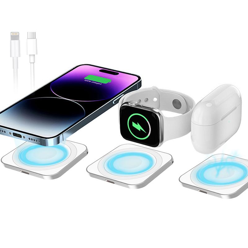 15W 3-in-1 Portable Wireless Charger, Magnetic Charger Adapter for Apple Watch,Reuse USB-C or iPhone Power Cable,Portable Travel Wireless Cordless Charging Dock for iWatch Ultra 2 Ultra,Series SE 10 9 8 7 6 5 4 3 2 1,44mm 42mm 40mm