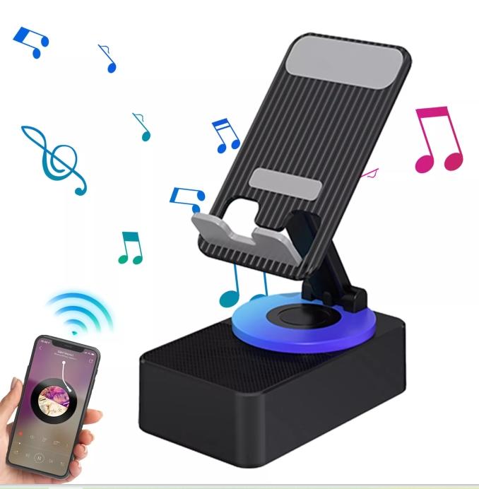 Mobile Phone Stand with Bluetooth Speaker, Adjustable Tablet Holder with Wireles Cell Phone Stand with Wireless Bluetooth Speaker and Anti-Slip Base HD Surround  Universal Cell Phone Smartphone Foldable  Portable Cellphone Accessories Mount