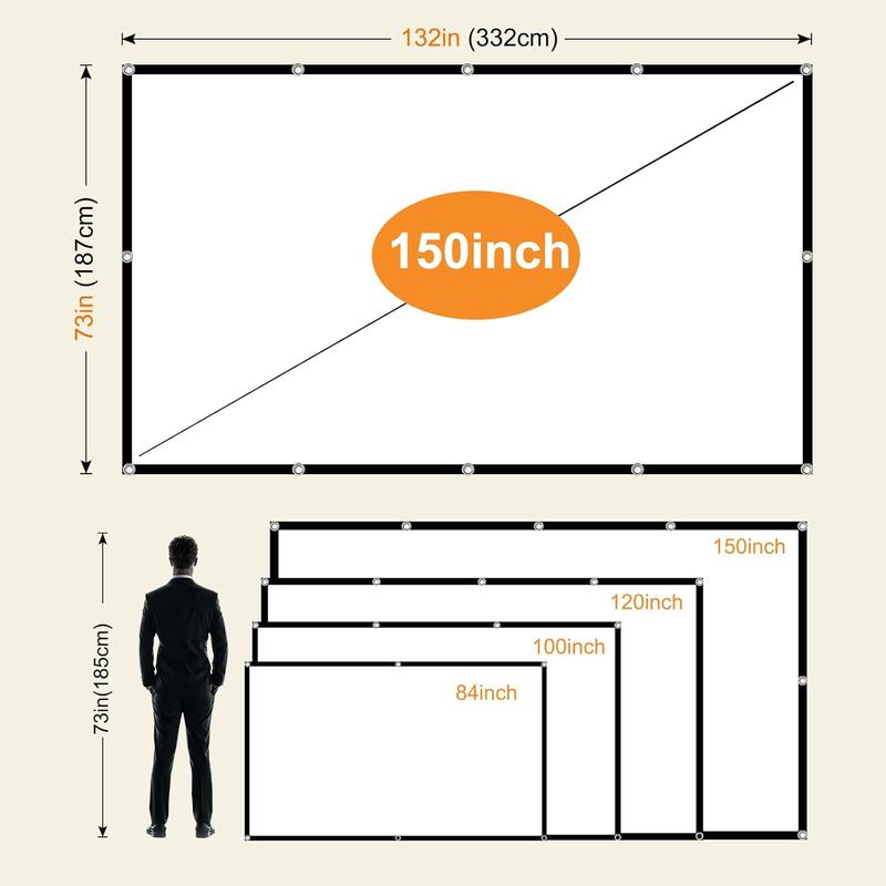Outdoor Projector Screen, 1 Count 1080P 4K HD Projector Screen, Foldable Anti-crease 16:9 Portable Projector Screen with Accessories for Home Theater