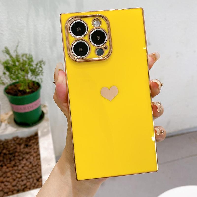 Solid Color Heart Decor Phone Case, 1 Count Anti-fall & Anti-fingerprint Phone Case, Shockproof Wear-resistant Phone Cases for iPhone X 11 12 13 14 15 Pro Max iPhone 16 Pro Case