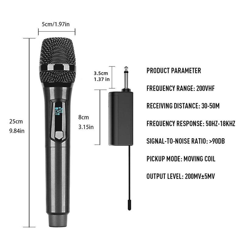 Wireless Microphone, Rechargeable Portable Microphone, Multipurpose Microphones for Karaoke Singing, Speech, Wedding, Church, PA System