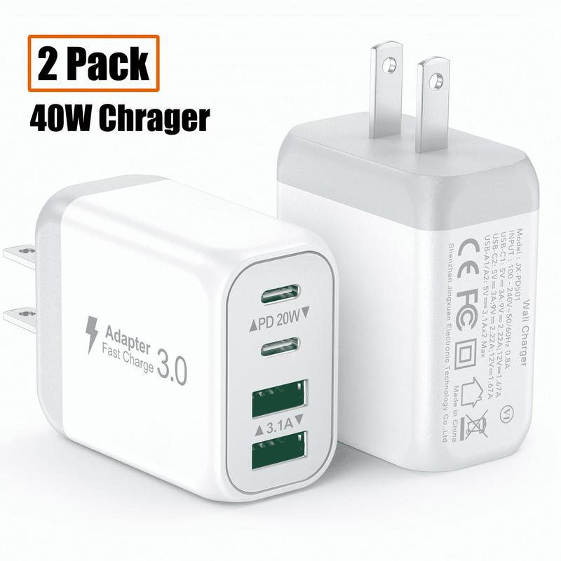 40W USB C Wall Plug, 4 Port Fast Charging Block PD 3.0 Multi Port Type C Adapter Cube for iPhone 15 13 13pro 12 12pro XR SE, iPad Pro Mini Air, Google Pixel Pixel 3a  XL 3 2XL android charger 4n1  charger