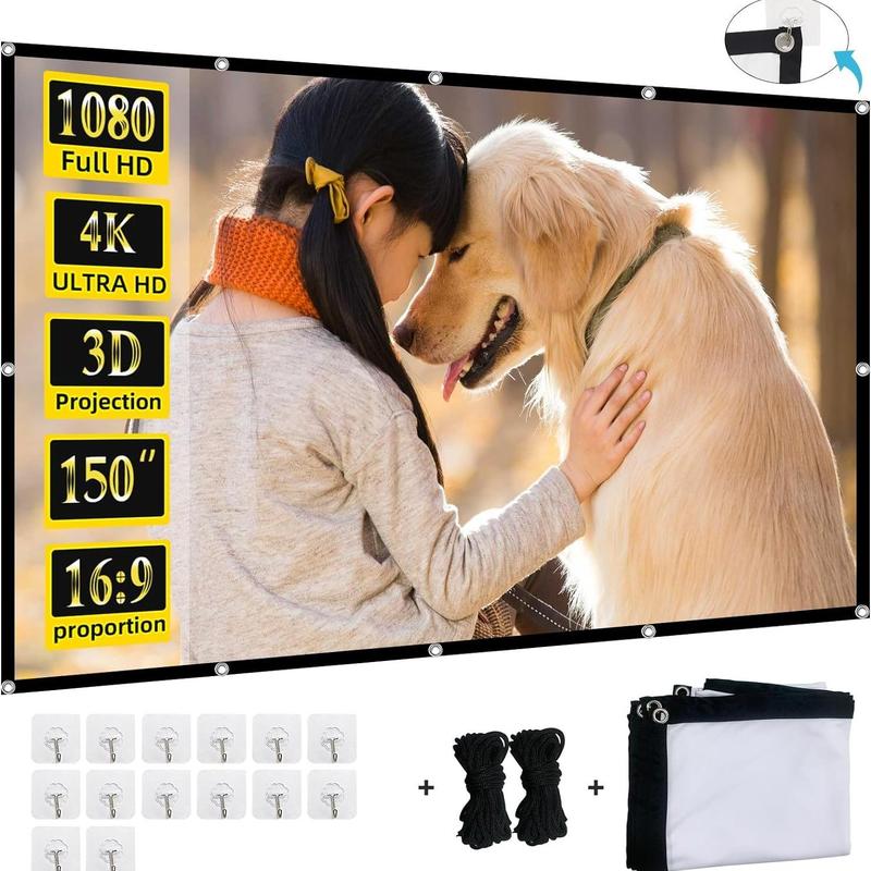 Outdoor Projector Screen, 1 Count 1080P 4K HD Projector Screen, Foldable Anti-crease 16:9 Portable Projector Screen with Accessories for Home Theater