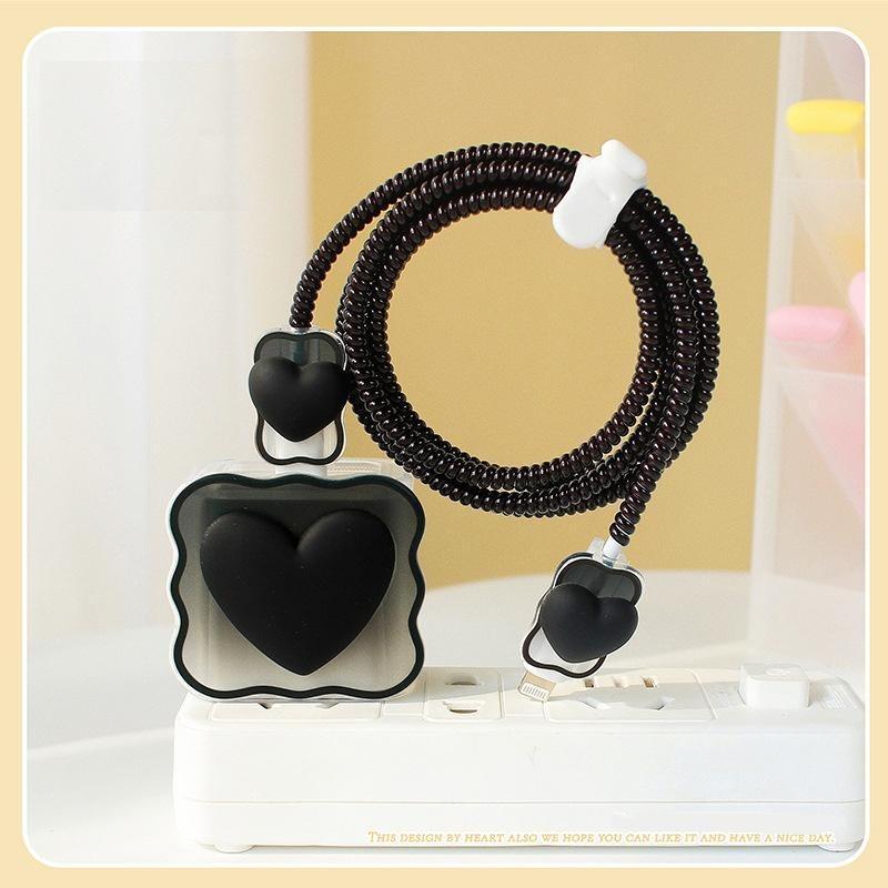 Heart Design Cellphone Charging Cable Protective Cover, Anti-breaking Spiral Smartphone Charger Cable Protector For iPhone 18W 20W Charger, Mobile Phone Protection Accessories