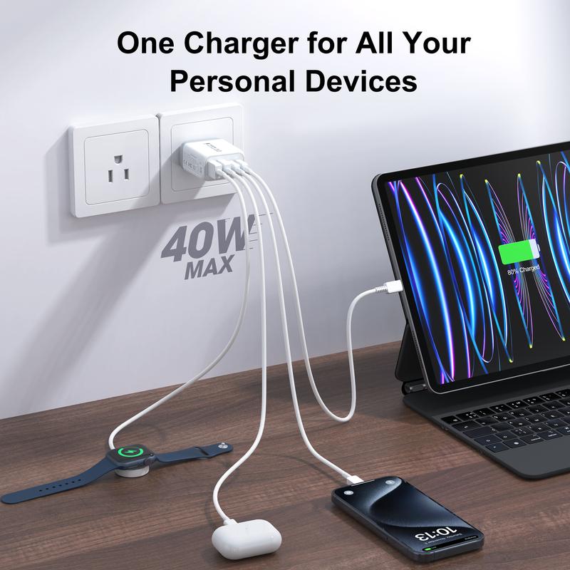 40W USB C Wall Plug, 4 Port Fast Charging Block PD 3.0 Multi Port Type C Adapter Cube for iPhone 15 13 13pro 12 12pro XR SE, iPad Pro Mini Air, Google Pixel Pixel 3a  XL 3 2XL android charger 4n1  charger