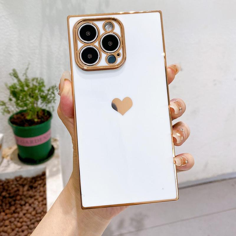 Solid Color Heart Decor Phone Case, 1 Count Anti-fall & Anti-fingerprint Phone Case, Shockproof Wear-resistant Phone Cases for iPhone X 11 12 13 14 15 Pro Max iPhone 16 Pro Case