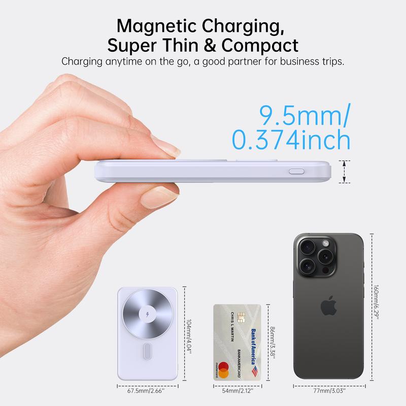 ANPULES Magnetic Power Bank 5000mAh, Wireless Portable Charger, 20W Fast Charging Battery Pack with USB-C, Magsafe-Compatible with Magsafe,iPhone 16 15 Series, iPhone 14 13 12 Series Smartphone Cellphone Smartphone Electronic