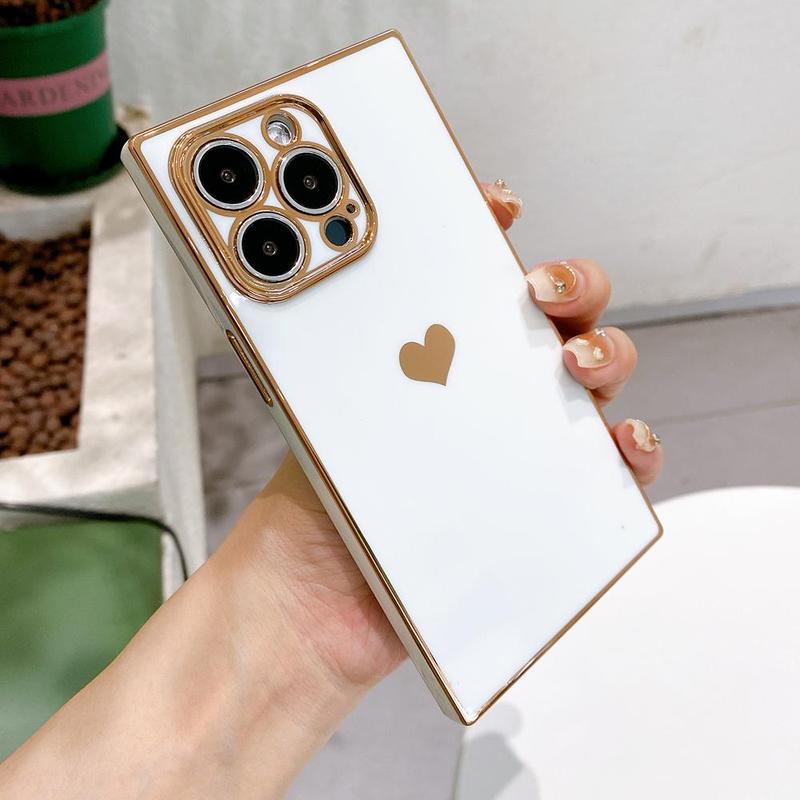 Solid Color Heart Decor Phone Case, 1 Count Anti-fall & Anti-fingerprint Phone Case, Shockproof Wear-resistant Phone Cases for iPhone X 11 12 13 14 15 Pro Max iPhone 16 Pro Case