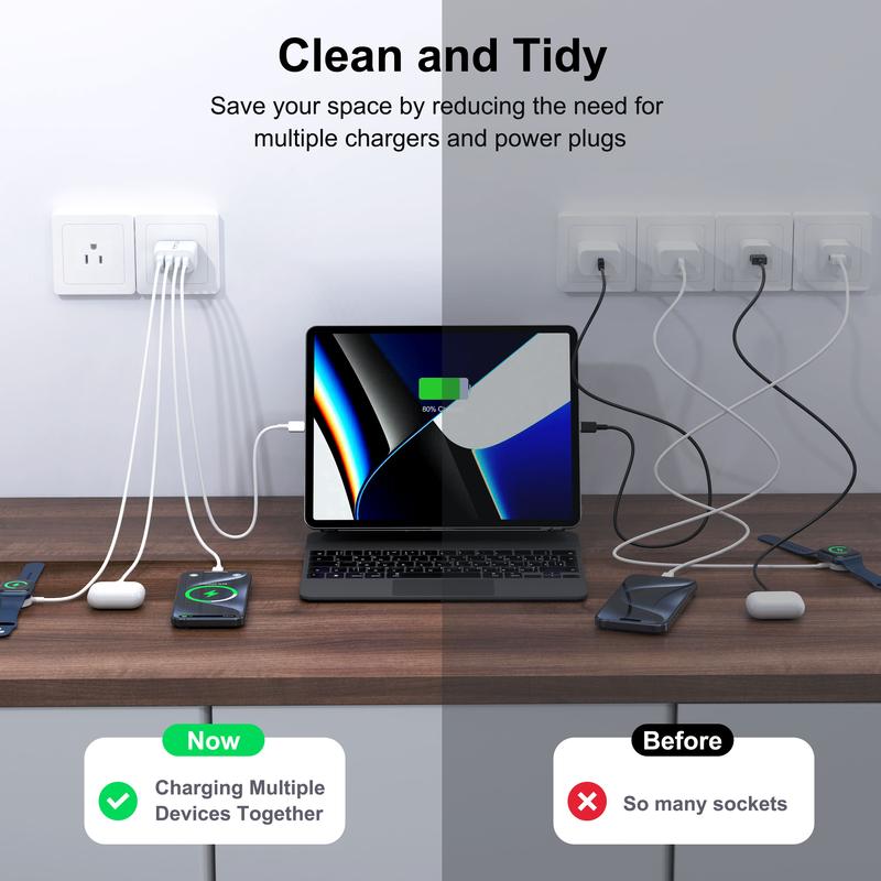 40W USB C Wall Plug, 4 Port Fast Charging Block PD 3.0 Multi Port Type C Adapter Cube for iPhone 15 13 13pro 12 12pro XR SE, iPad Pro Mini Air, Google Pixel Pixel 3a  XL 3 2XL android charger 4n1  charger