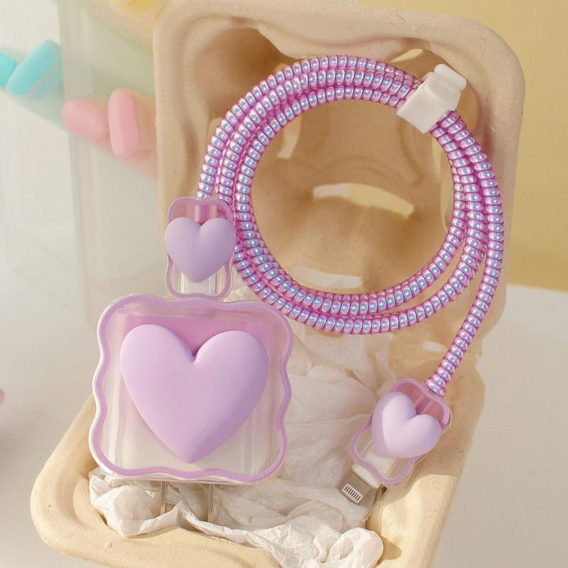 Heart Design Cellphone Charging Cable Protective Cover, Anti-breaking Spiral Smartphone Charger Cable Protector For iPhone 18W 20W Charger, Mobile Phone Protection Accessories