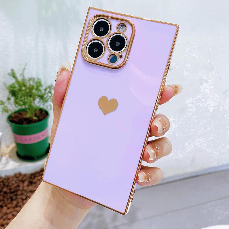 Solid Color Heart Decor Phone Case, 1 Count Anti-fall & Anti-fingerprint Phone Case, Shockproof Wear-resistant Phone Cases for iPhone X 11 12 13 14 15 Pro Max iPhone 16 Pro Case