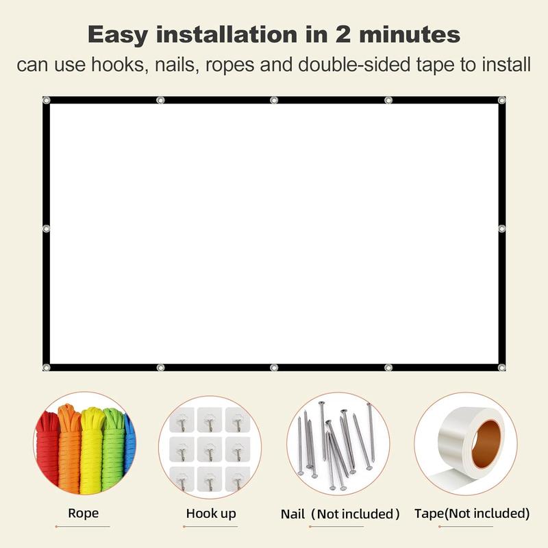 Outdoor Projector Screen, 1 Count 1080P 4K HD Projector Screen, Foldable Anti-crease 16:9 Portable Projector Screen with Accessories for Home Theater