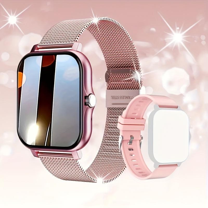 HD Touchscreen Smartwatch - Stylish Fitness Tracker with Sleep Monitoring, Wireless Calling, SOS, Heart Rate Tracking and Notifications - Compatible with Apple and Android Phones, comes with dual interchangeable straps, a perfect gift for men and women