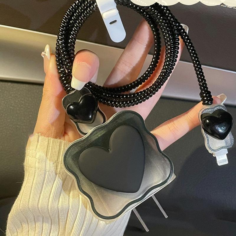 Heart Design Cellphone Charging Cable Protective Cover, Anti-breaking Spiral Smartphone Charger Cable Protector For iPhone 18W 20W Charger, Mobile Phone Protection Accessories