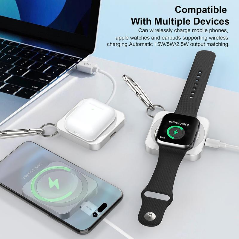 15W 3-in-1 Portable Wireless Charger, Magnetic Charger Adapter for Apple Watch,Reuse USB-C or iPhone Power Cable,Portable Travel Wireless Cordless Charging Dock for iWatch Ultra 2 Ultra,Series SE 10 9 8 7 6 5 4 3 2 1,44mm 42mm 40mm