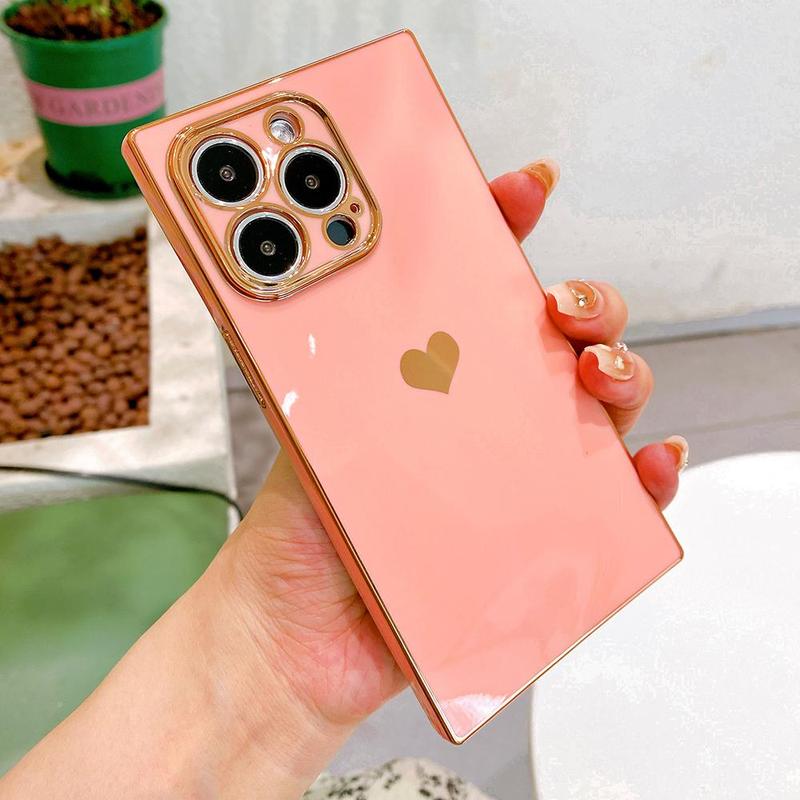 Solid Color Heart Decor Phone Case, 1 Count Anti-fall & Anti-fingerprint Phone Case, Shockproof Wear-resistant Phone Cases for iPhone X 11 12 13 14 15 Pro Max iPhone 16 Pro Case