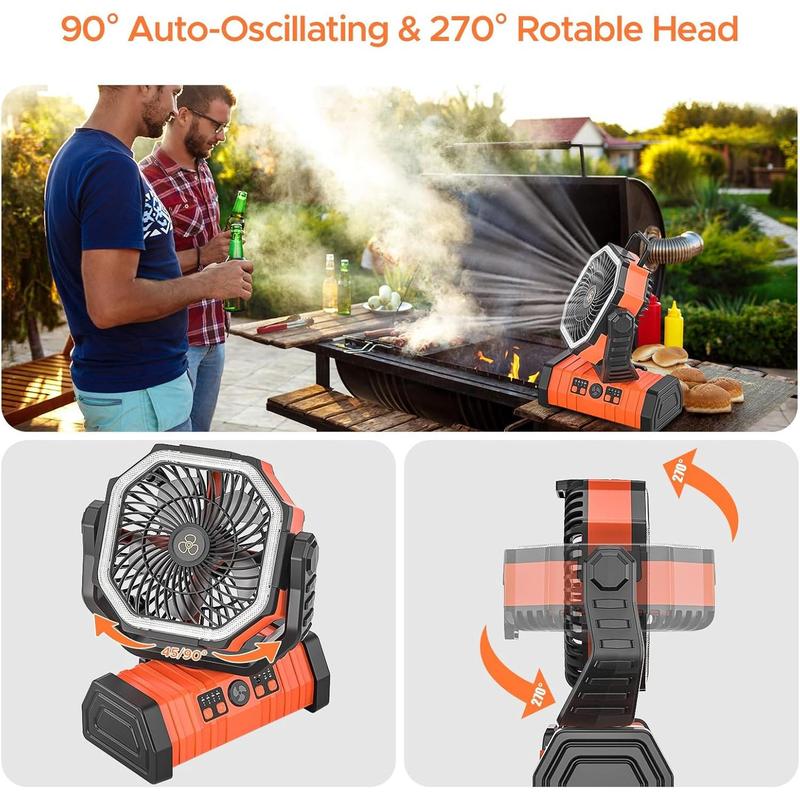 Rechargeable Camping Fan with LED Lantern, 20000mAh Auto-Oscillating Battery Operated Fan with Remote Hook Timer, 8
