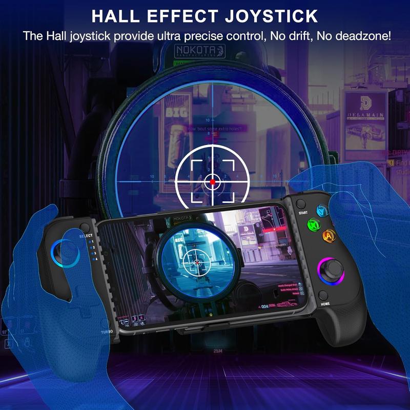 Wireless Phone Controller for iPhone Android with Hall Joystick, RGB Controller for iPhone Support Xbox Game Pass, PlayStation, Steam Link, Call of Duty, Minecraft, Roblox, Cloud Android Controller