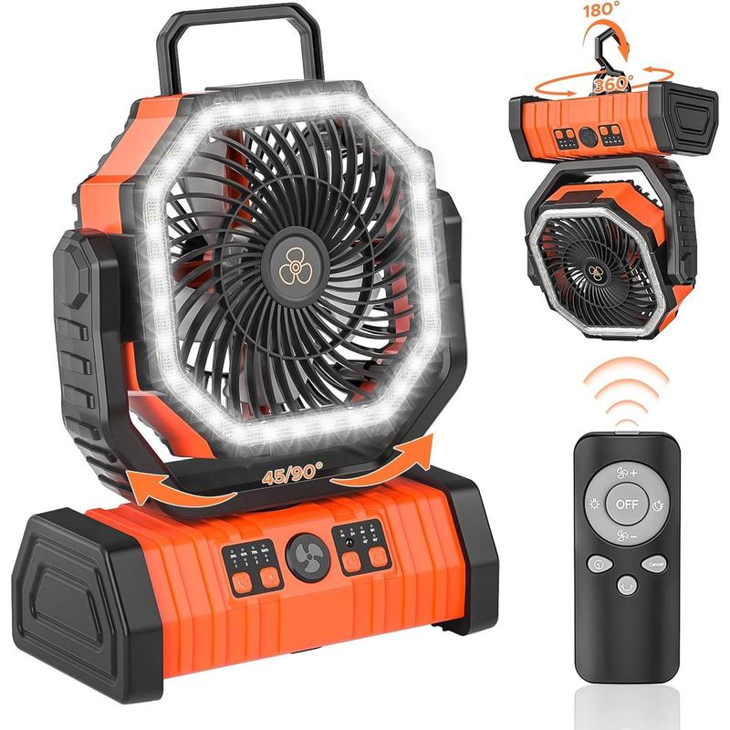 Rechargeable Camping Fan with LED Lantern, 20000mAh Auto-Oscillating Battery Operated Fan with Remote Hook Timer, 8