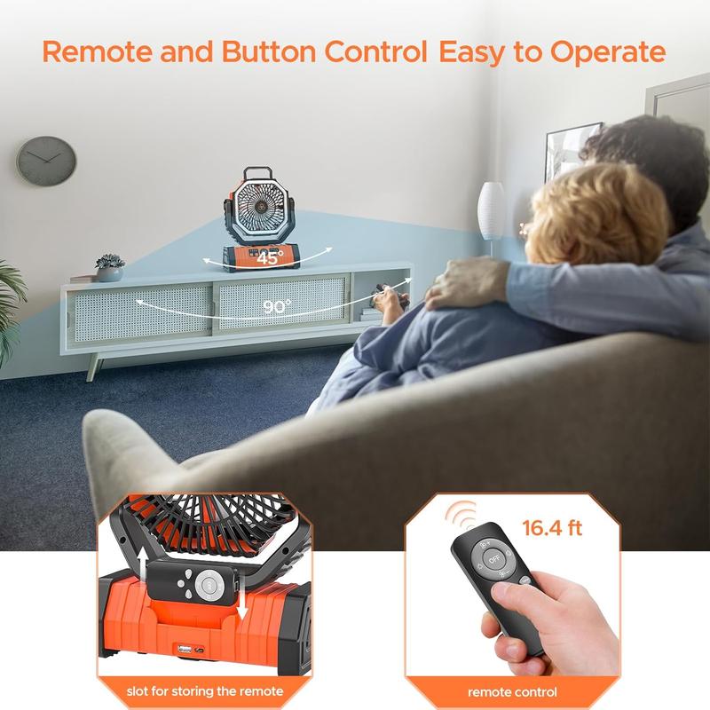 Rechargeable Camping Fan with LED Lantern, 20000mAh Auto-Oscillating Battery Operated Fan with Remote Hook Timer, 8