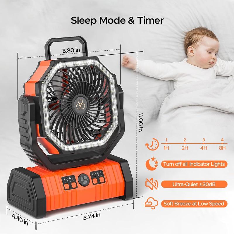 Rechargeable Camping Fan with LED Lantern, 20000mAh Auto-Oscillating Battery Operated Fan with Remote Hook Timer, 8